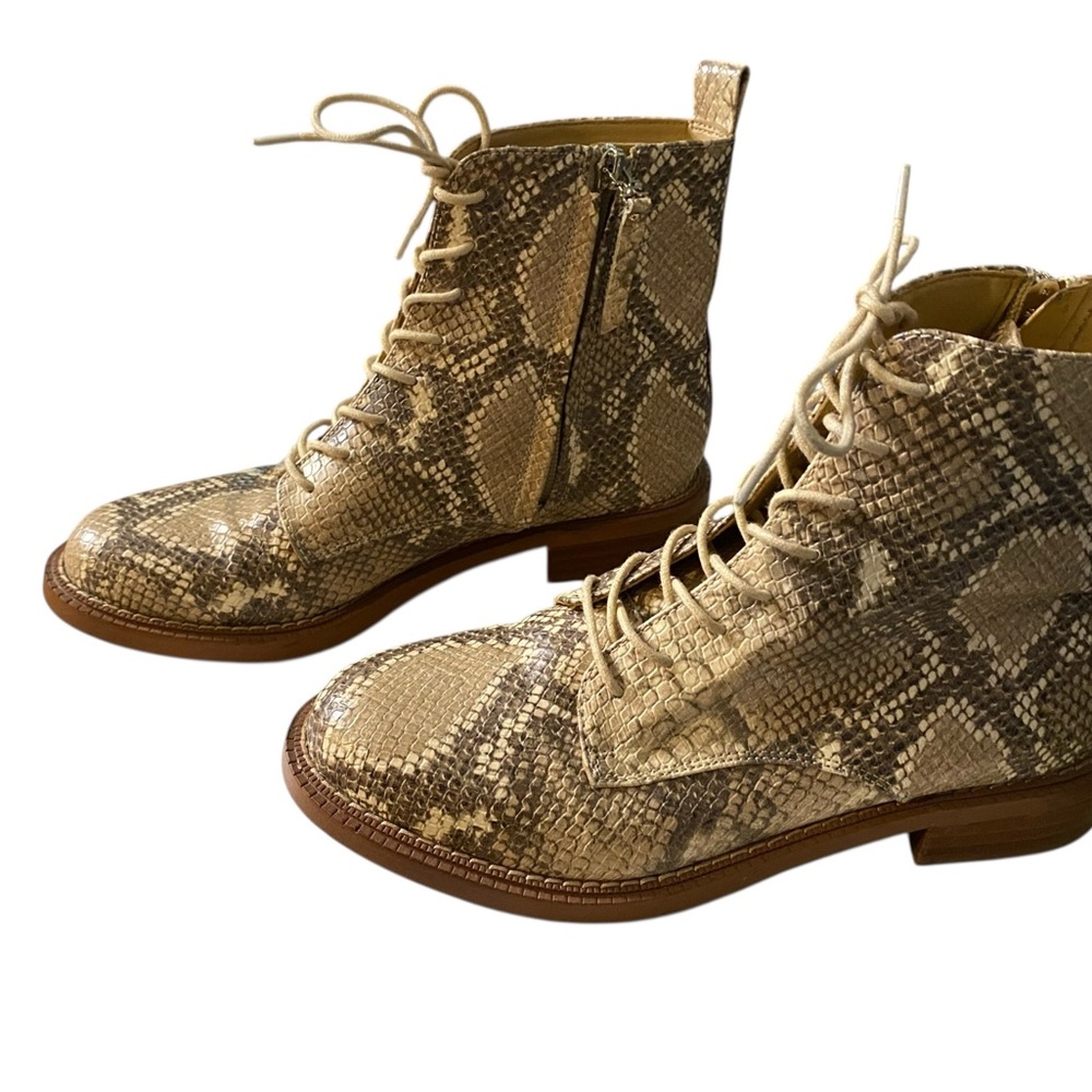 Sam Edelman Brown Lace Up Snakeskin Boots With Brogue Detailing